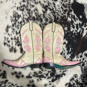Stylish Pink and Cream Heeled Boots
